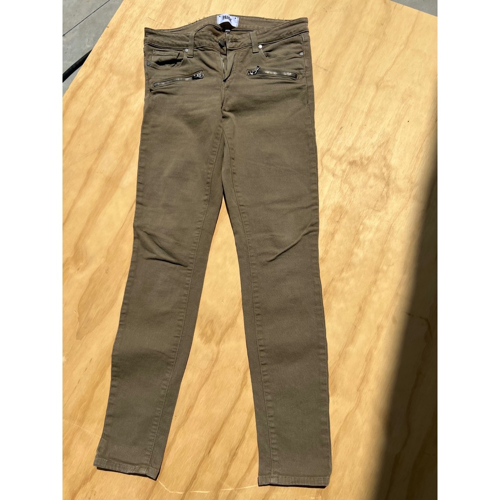 Paige Skinny Jeans Womens 29 Olive Brown Zipper Detail Mid Rise Stretch Pants